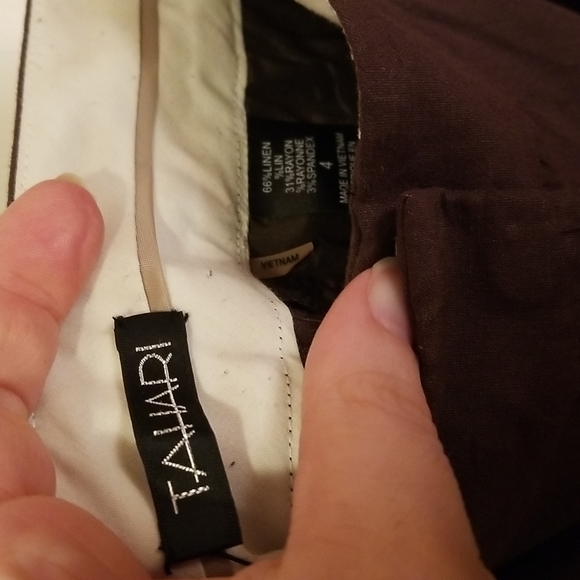 Tahari Brown Linen Trousers - 4 - Picture 3 of 4